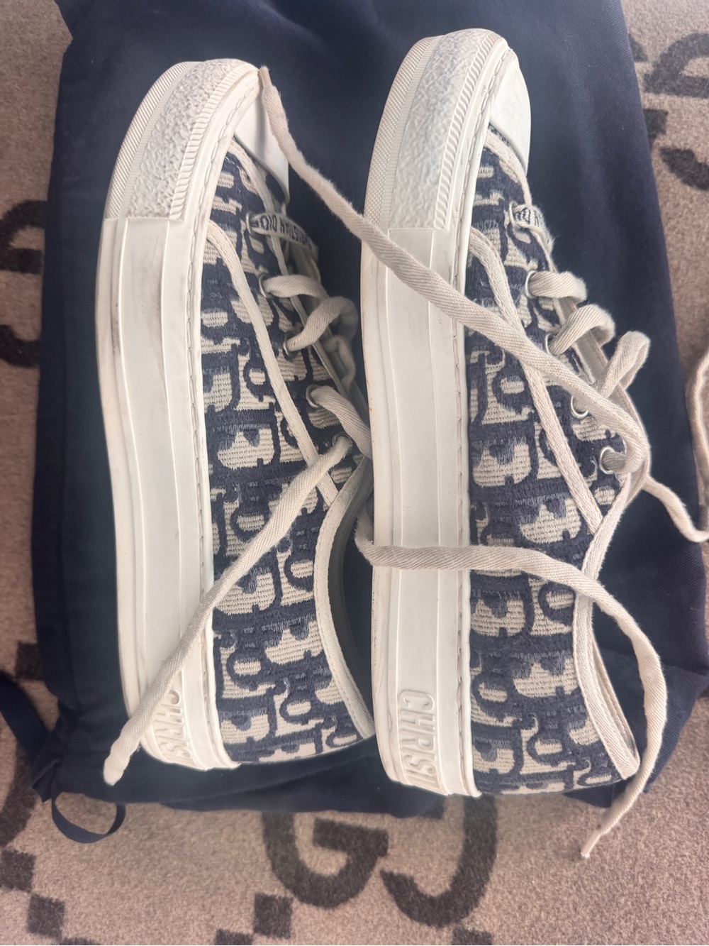 Dior Navy and White walk n Dior Logo Low-Top Sneakers